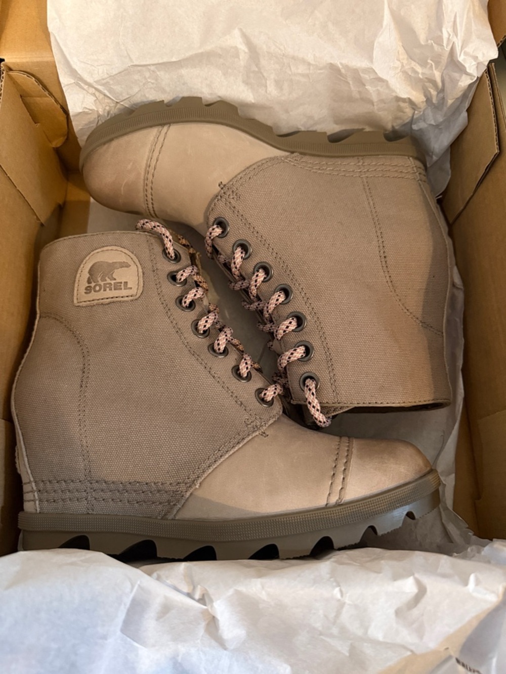 Sorel Women's Taupe Canvas Lace-Up Ankle Boots